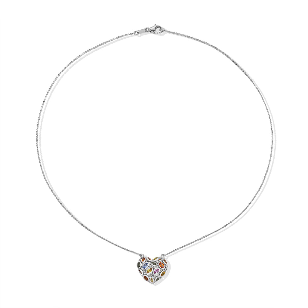 D'Joy Orange Sapphire, Multi Gemstones Cluster Necklace (Size - 20) in Rhodium OverlaySterling Silver  2.836  Ct._8737307_3