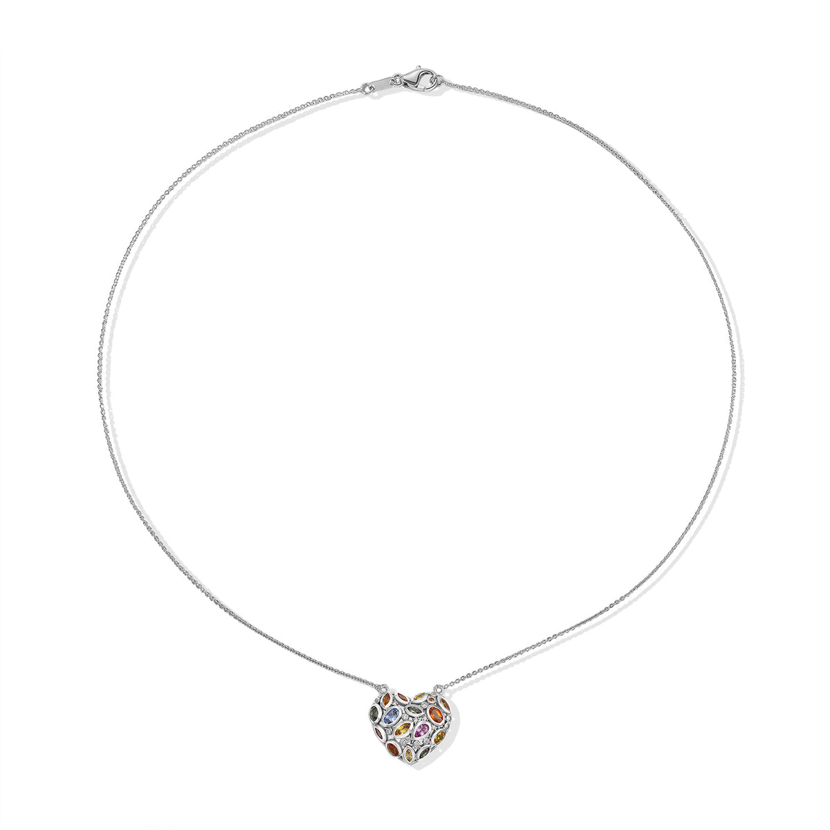 D'Joy Orange Sapphire, Multi Gemstones Cluster Necklace (Size - 20) in Rhodium OverlaySterling Silver  2.836  Ct. 8737307 3