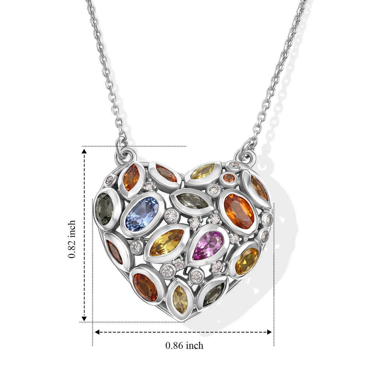 D'Joy Orange Sapphire, Multi Gemstones Cluster Necklace (Size - 20) in Rhodium OverlaySterling Silver  2.836  Ct. 8737307 4