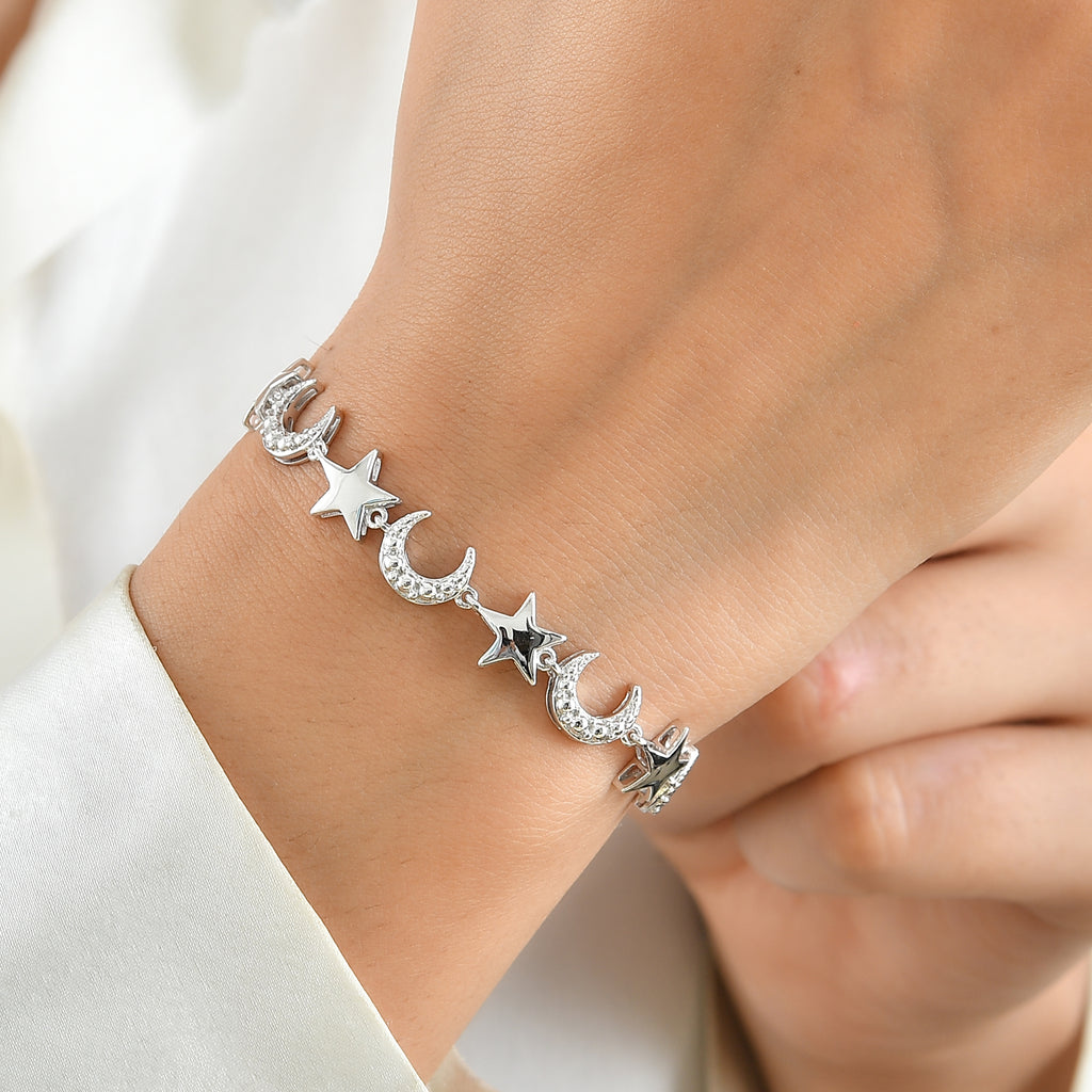 Rhodium Overlay Sterling Silver Linked Bracelet (Size - 7.5)_8738218_1