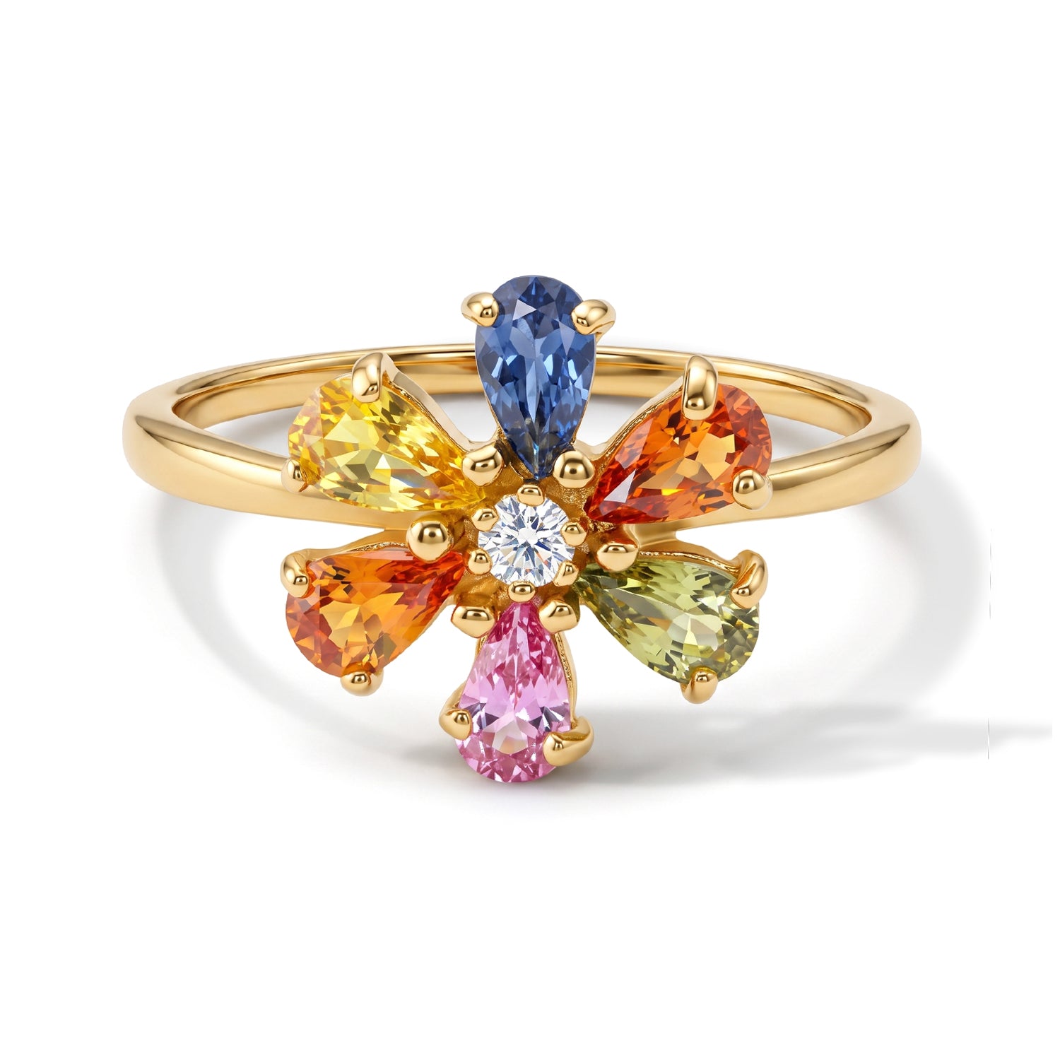 D'Joy - Multi Sapphire &amp; Lab Grown Diamond Floral Ring in 18K Vermeil Yellow Gold Plated Sterling Silver 2.16 Ct. 8738295 0