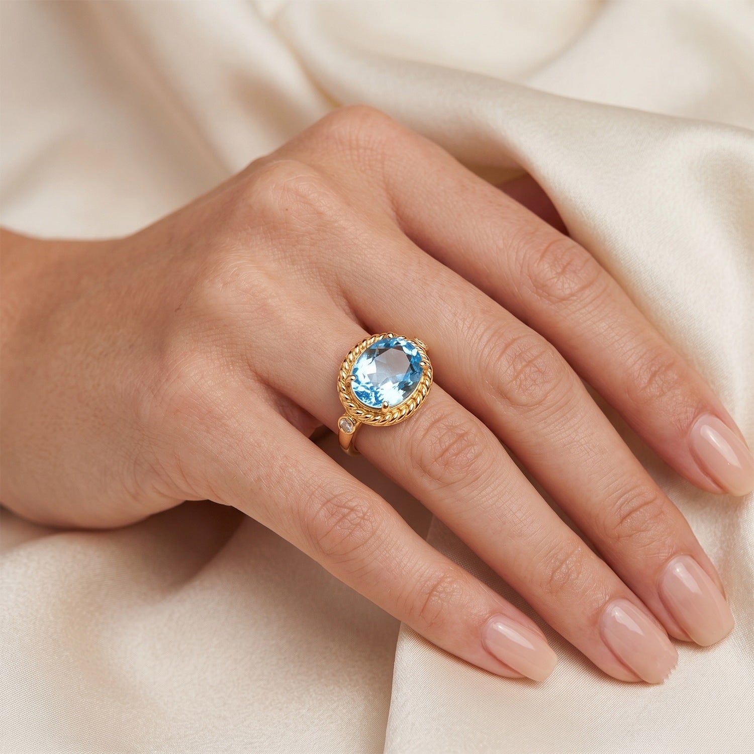Swiss Blue Topaz &amp; Lab Grown Diamond (SI-G-H) Trilogy Ring in Yellow Gold Plated Sterling Silver 3.10 Ct. 8738872 2