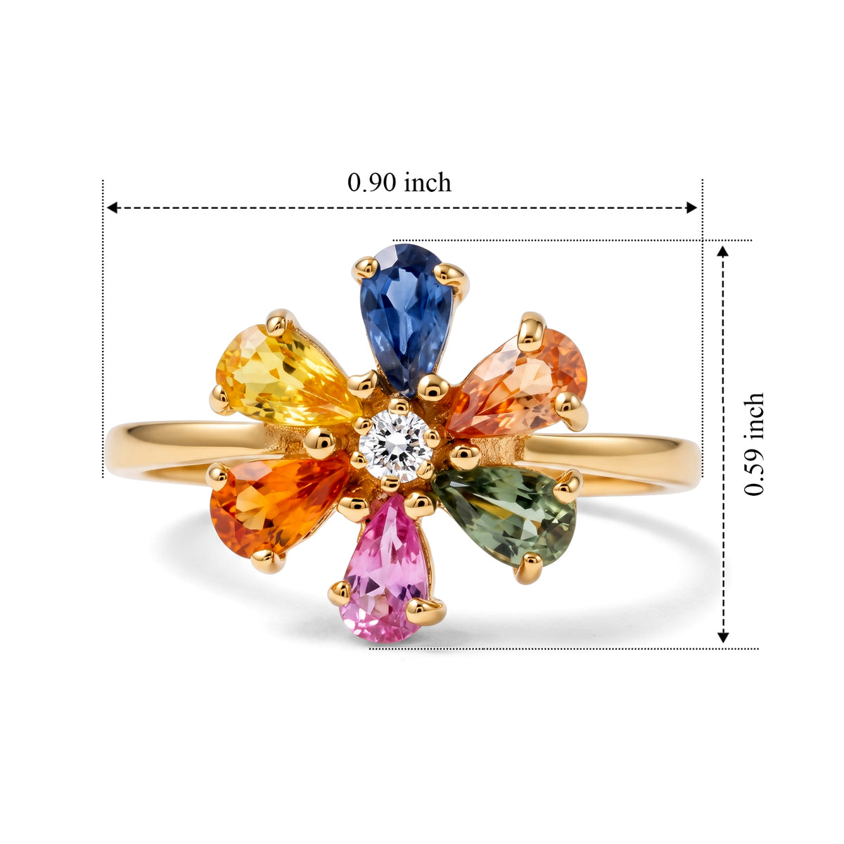 D'Joy - Multi Sapphire &amp; Lab Grown Diamond Floral Ring in 18K Vermeil Yellow Gold Plated Sterling Silver 2.16 Ct. 8738902 5