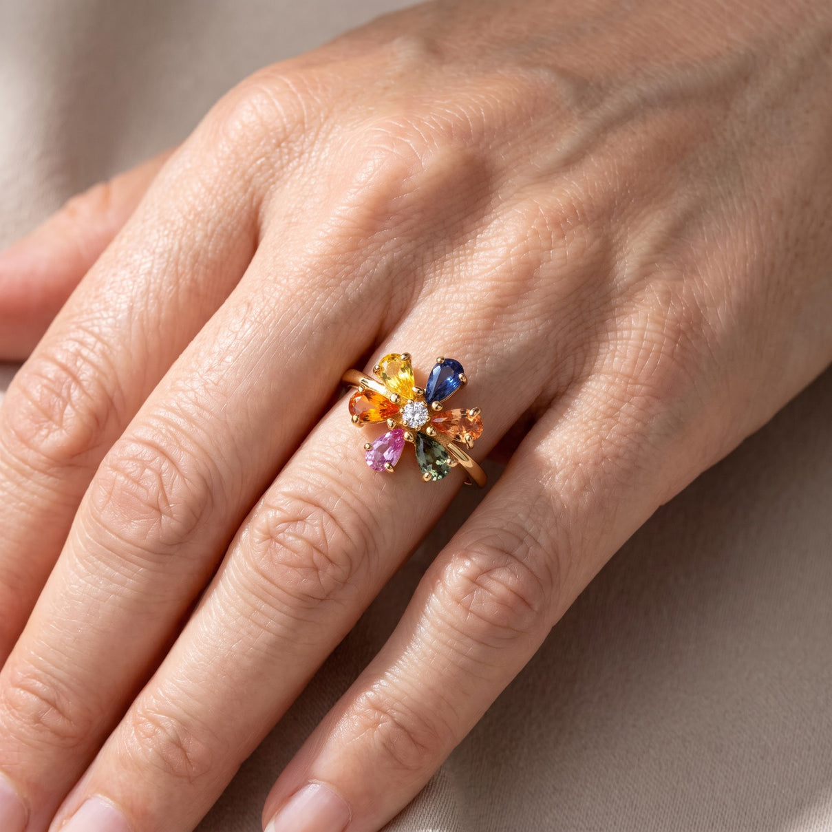 D'Joy - Multi Sapphire &amp; Lab Grown Diamond Floral Ring in 18K Vermeil Yellow Gold Plated Sterling Silver 2.16 Ct. 8738903 1
