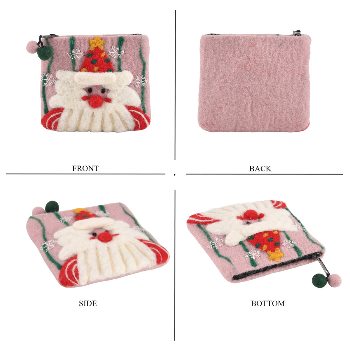 Santa Claus Wool Zipped Coin Purse Wallet - Pink 8739062 3
