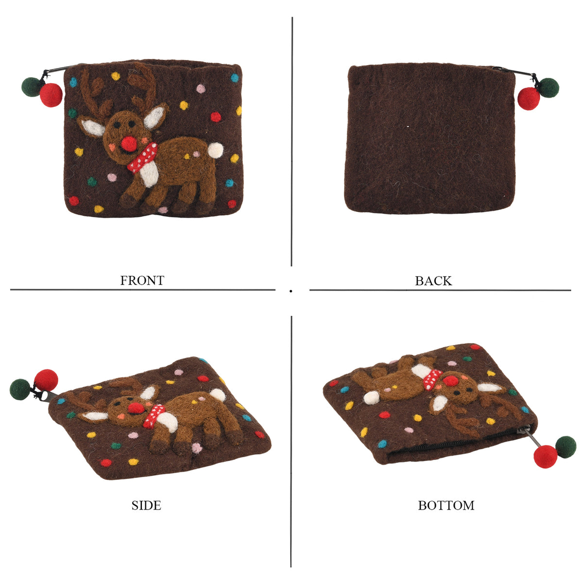 Reindeer Design Wool Zipped Coin Purse Wallet - Brown 8739081 3