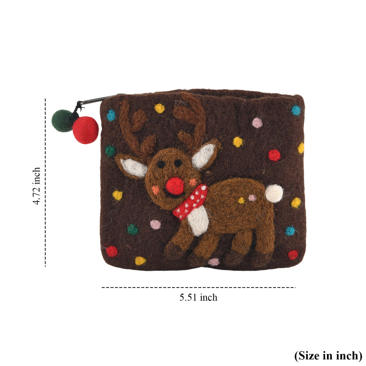 Reindeer Design Wool Zipped Coin Purse Wallet - Brown 8739081 6