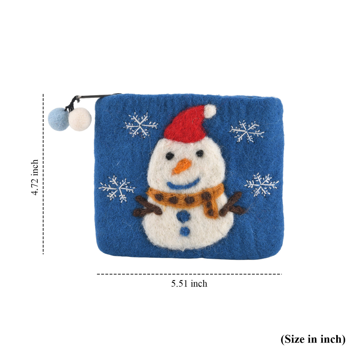Christmas Snowman Design Wool Zipped Coin Purse Wallet - Blue 8739086 6