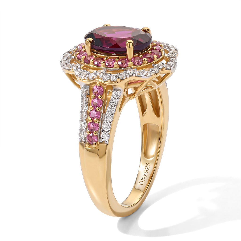 D'Joy Rhodolite Garnet, White Zircon Main Stone With Surrounding Stone Ring in 18K YG VermeilSterling Silver  3.259  Ct._8740498_3
