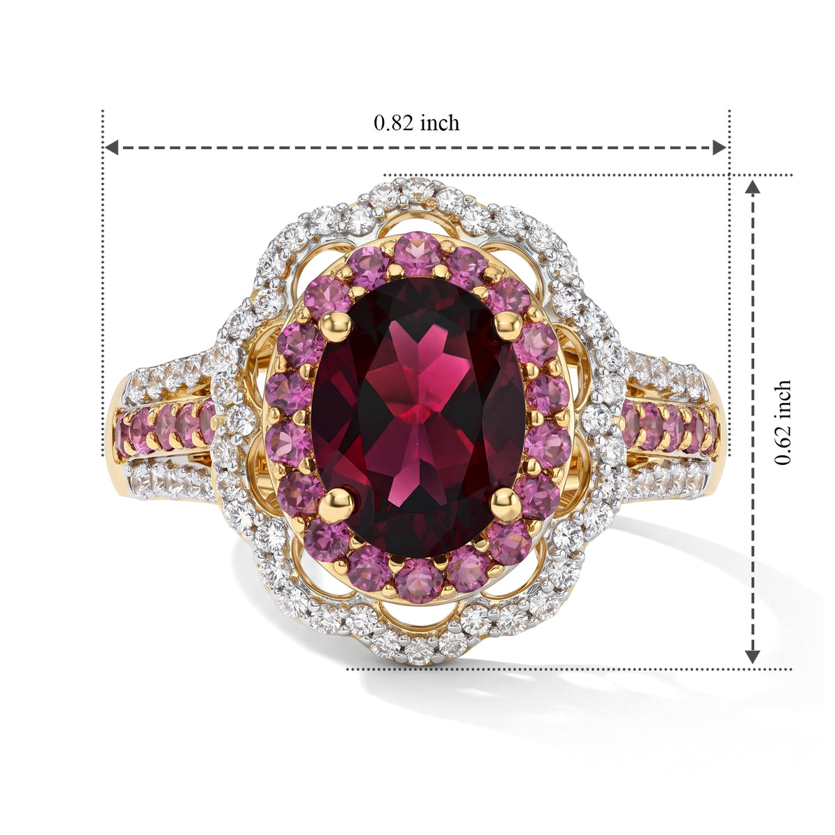 D'Joy Rhodolite Garnet, White Zircon Main Stone With Surrounding Stone Ring in 18K YG VermeilSterling Silver  3.259  Ct. 8740498 5