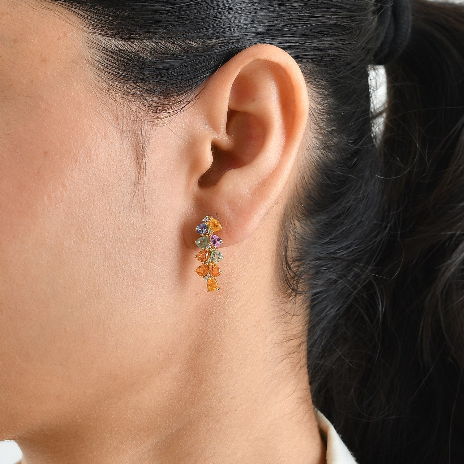 D'Joy Multi Sapphire, White Zircon Fancy Earring in 18K YG PlatingSterling Silver  3.620  Ct. 8740562 1