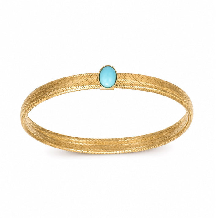 Maestro Collection - 9K Yellow Gold Turquoise Enamelled Stretchable Mesh Bangle (Size - 7 to 9) 8740771 1
