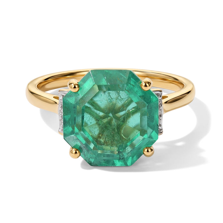 D'Joy - Colombian Colour Emeraldine Quartz &amp; White Zircon Solitaire Ring in Yellow Gold Plated Sterling Silver 4.70 Ct. 8741329 1