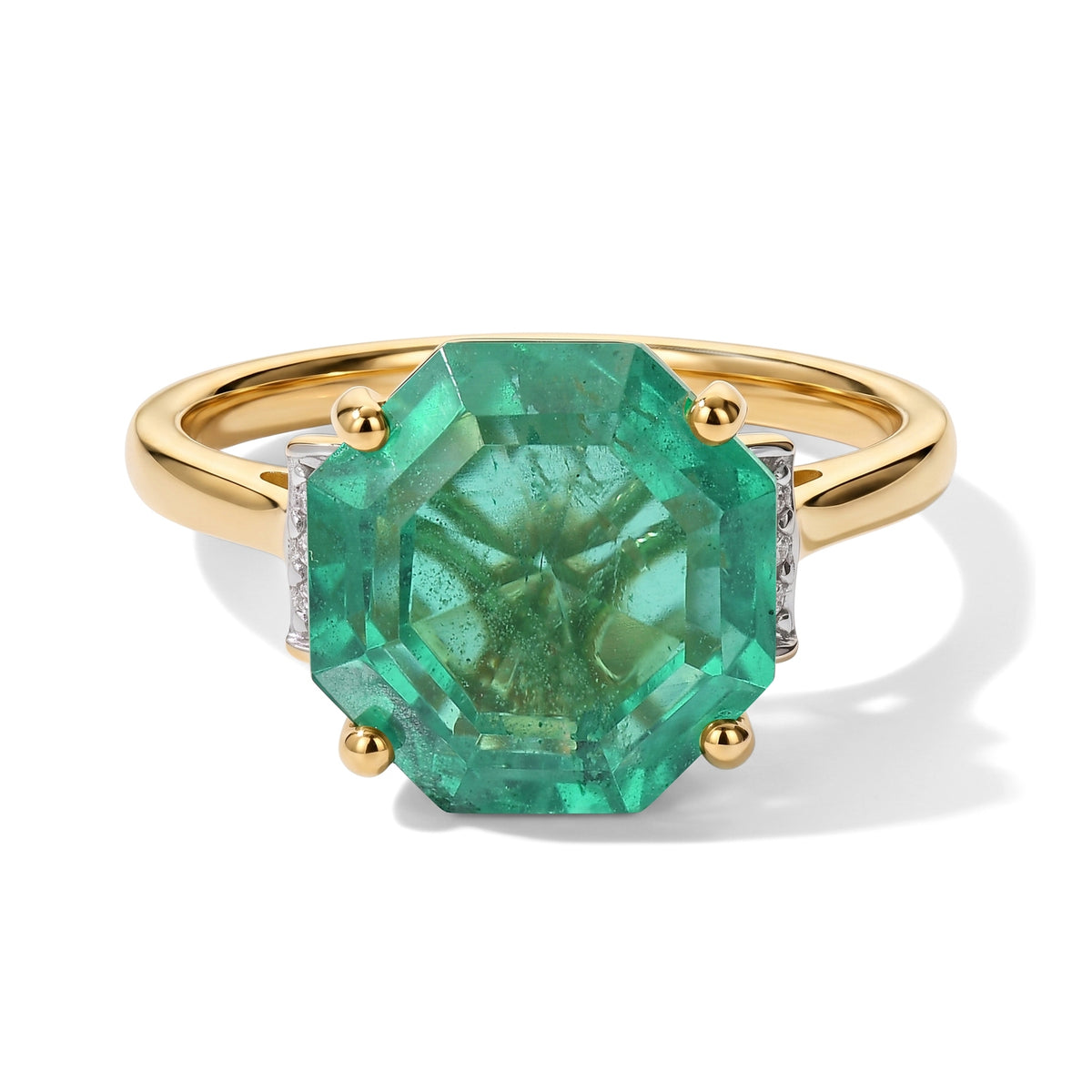 D'Joy - Colombian Colour Emeraldine Quartz &amp; White Zircon Solitaire Ring in Yellow Gold Plated Sterling Silver 4.70 Ct. V32638666 0