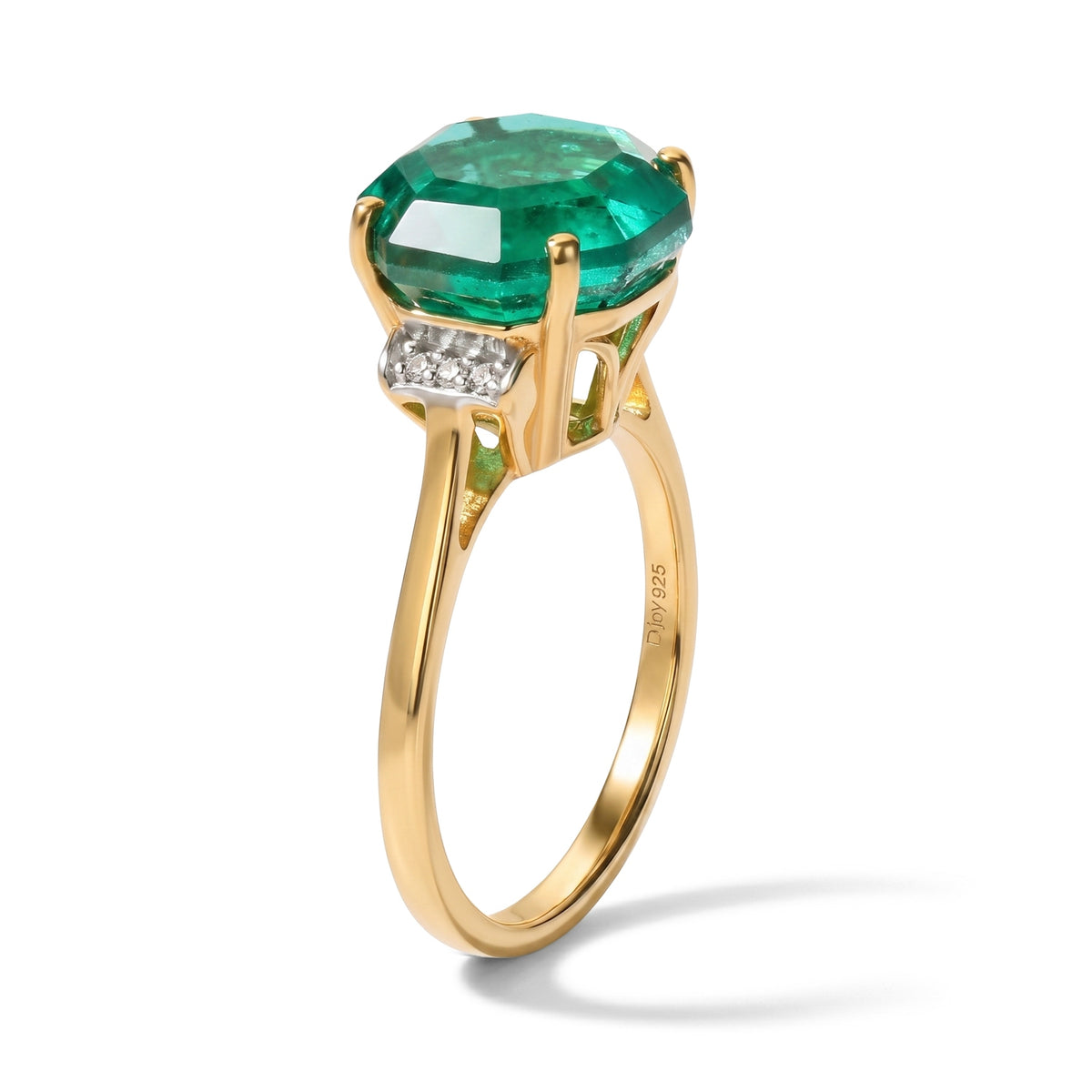 D'Joy - Colombian Colour Emeraldine Quartz &amp; White Zircon Solitaire Ring in Yellow Gold Plated Sterling Silver 4.70 Ct. V32638666 3