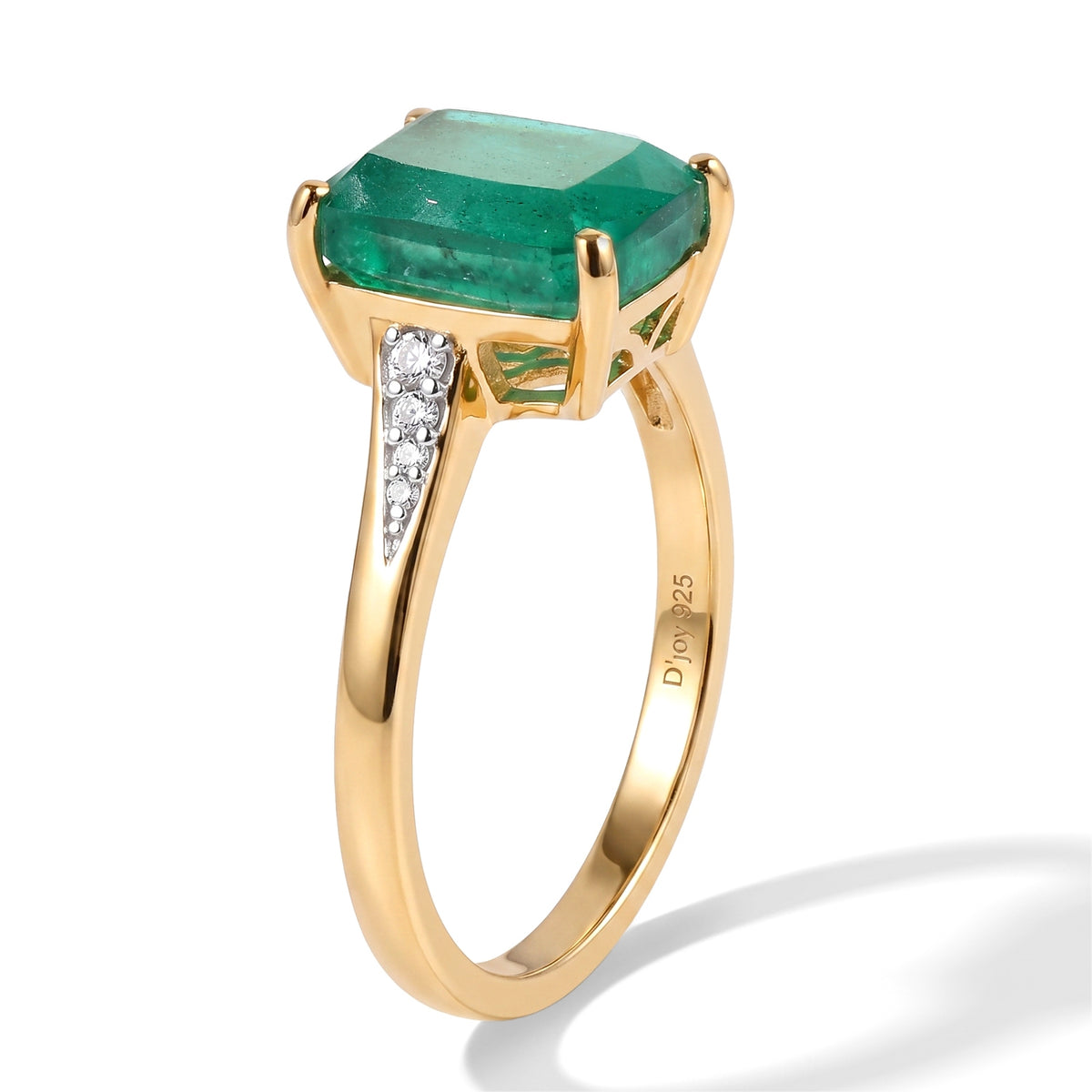 D'Joy - Colombian Colour Emeraldine Quartz &amp; White Zircon Ring in Yellow Gold Plated Sterling Silver 2.75 Ct. V32666342 3