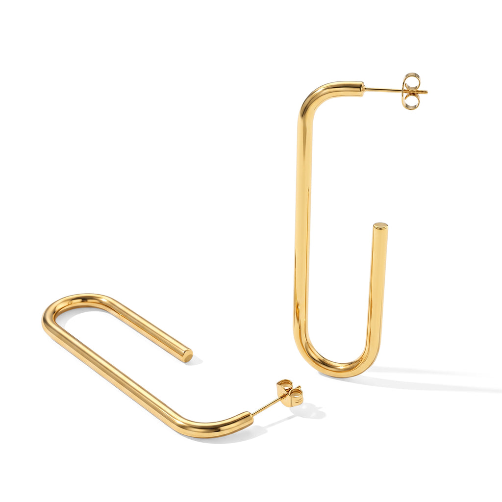 Paperclip-Shaped Hoop Earring with Push Back_8741963_3