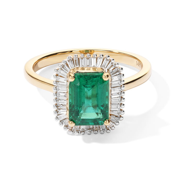 14K Yellow Gold AAA Gemfields Zambian Emerald &amp; White Diamond Halo Ring 1.90 Ct, Gold Wt. 3.00 Gms 8742334 1