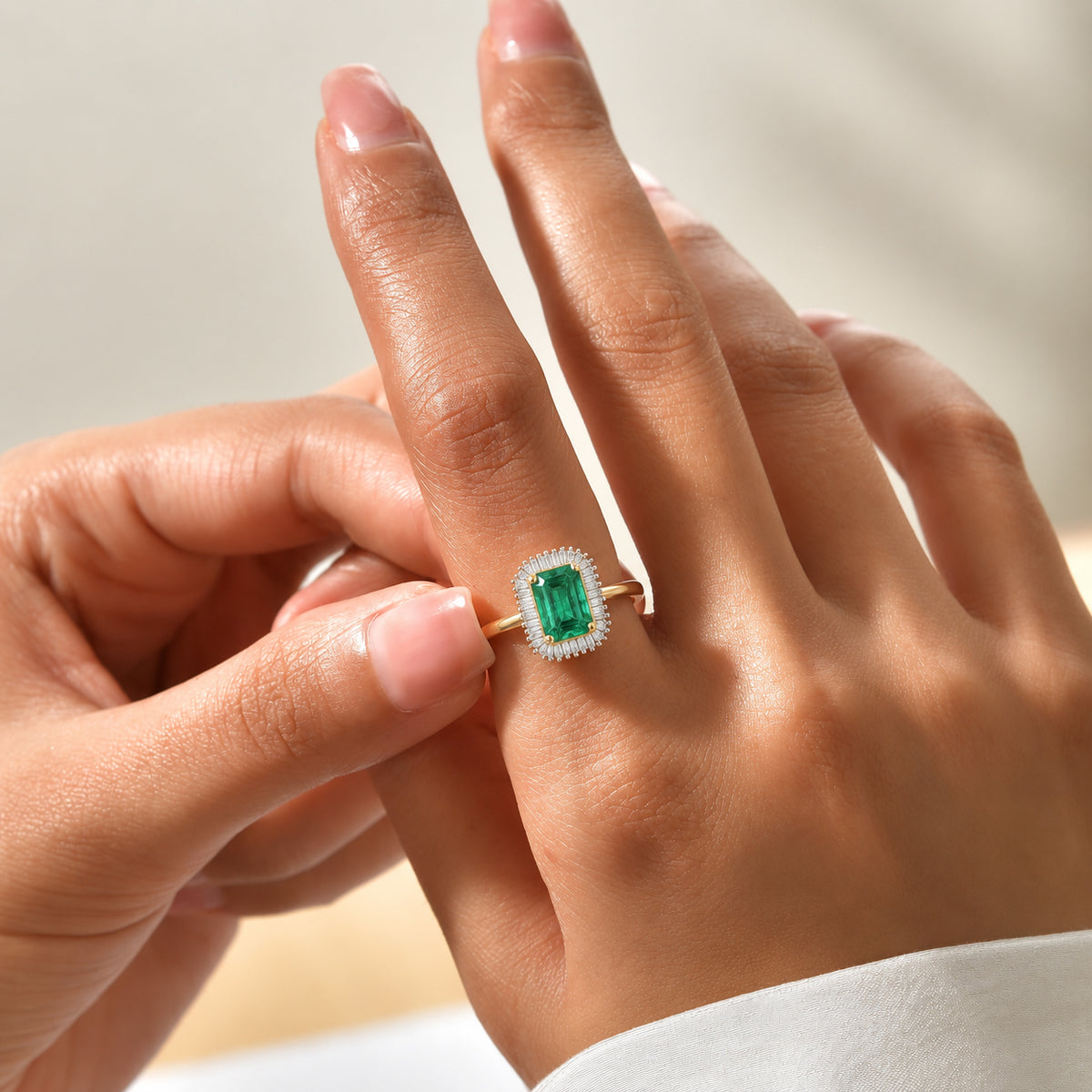 14K Yellow Gold AAA Gemfields Zambian Emerald &amp; White Diamond Halo Ring 1.90 Ct, Gold Wt. 3.00 Gms 8742334 2