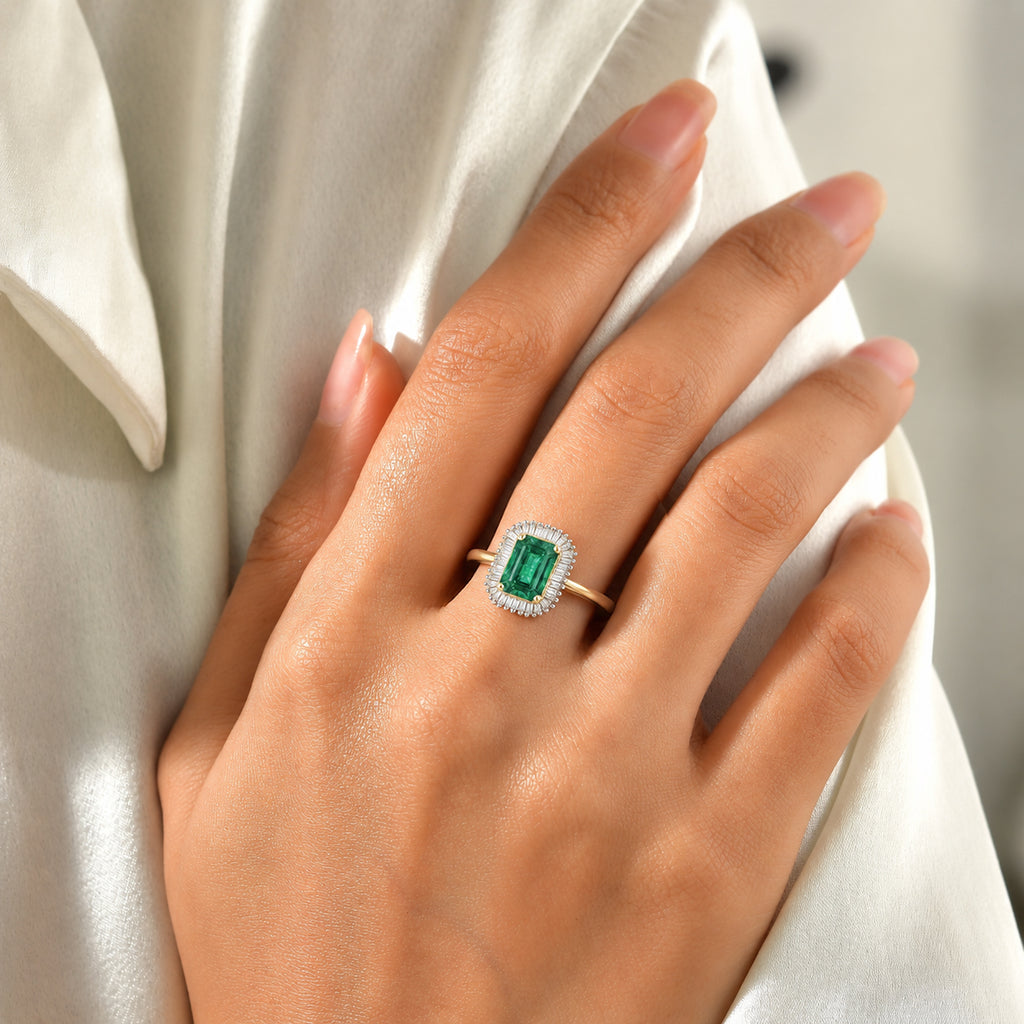 Tony Diniz Collection - 14K Yellow Gold AAA Gemfields Zambian Emerald & White Diamond Halo Ring 1.90 Ct, Gold Wt. 3.14 Gms_8742334_2