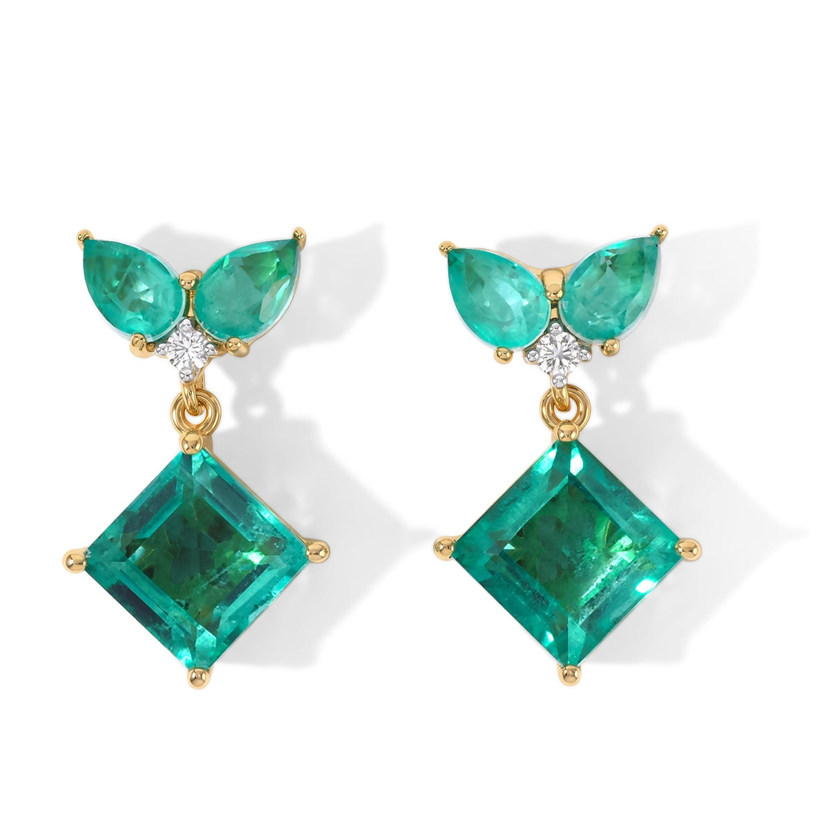 D'Joy - Colombian Colour Emeraldine Quartz &amp; White Zircon Dangling Earring with Push Post in Yellow Gold Plated Sterling Silver 7.85 Ct. V32635808 0