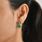 D'Joy - Colombian Colour Emeraldine Quartz & White Zircon Dangling Earring with Push Post in Yellow Gold Plated Sterling Silver 7.85 Ct._8742638_1