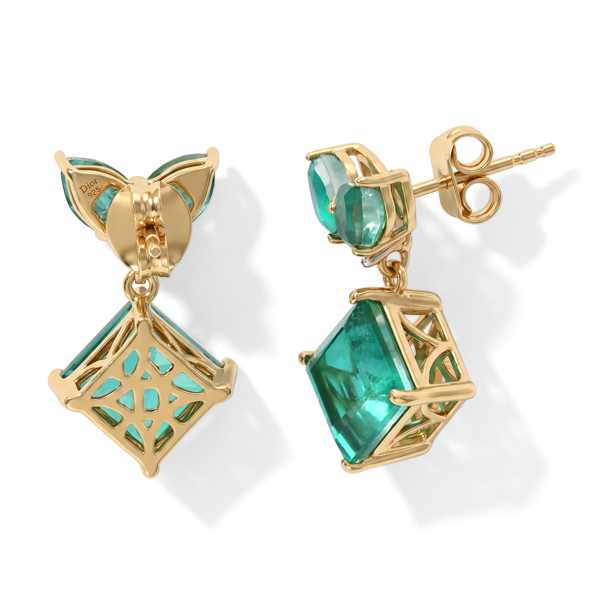 D'Joy - Colombian Colour Emeraldine Quartz &amp; White Zircon Dangling Earring with Push Post in Yellow Gold Plated Sterling Silver 7.85 Ct. V32635808 3