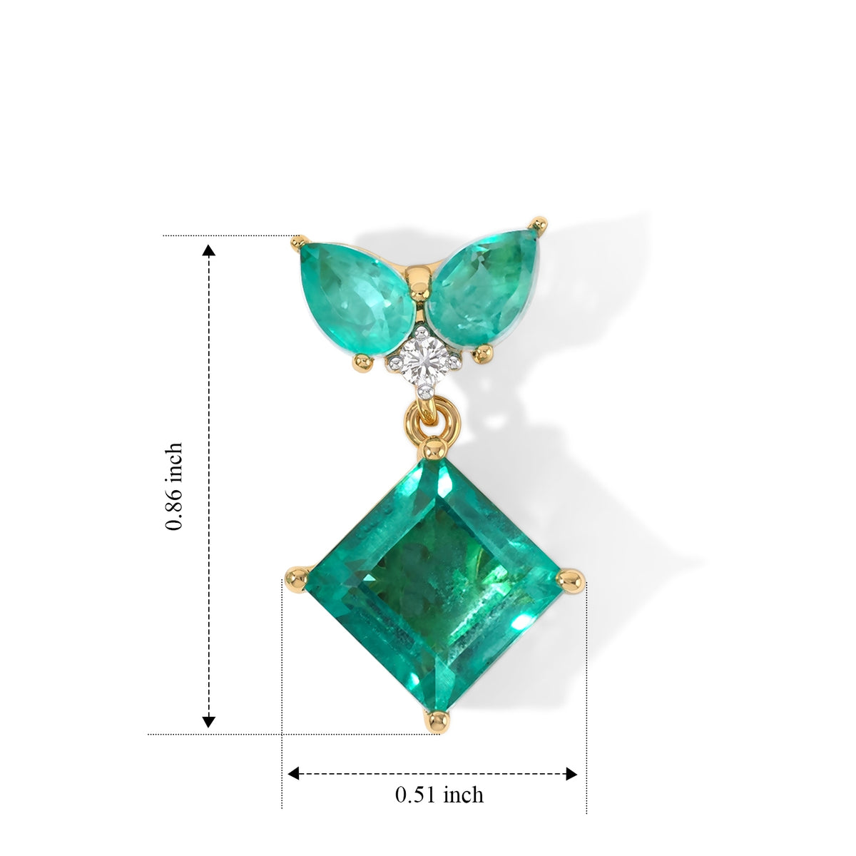 D'Joy - Colombian Colour Emeraldine Quartz &amp; White Zircon Dangling Earring with Push Post in Yellow Gold Plated Sterling Silver 7.85 Ct. V32635808 4