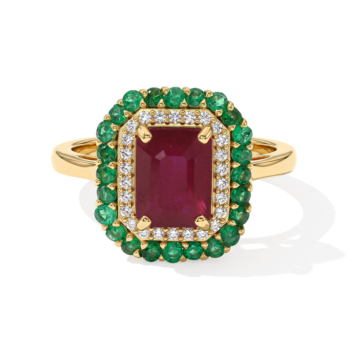 D'Joy - Chanthaburi Ruby, White Zircon &amp; Zambian Emerald Halo Ring in 18K Vermeil Yellow Gold Plated Sterling Silver 3.24 Ct. 8743866 1