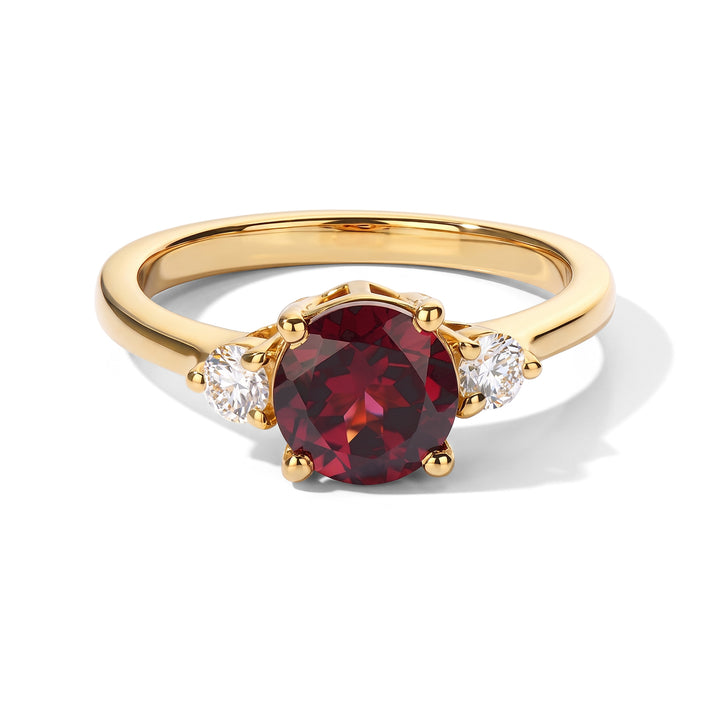 Luxuriant - Orissa Natural Rhodolite Garnet &amp; Lab Grown Diamond (SI/G-H) Trilogy Ring in 18K Vermeil Yellow Gold Plated Sterling Silver 1.75 Ct. 8743896 1