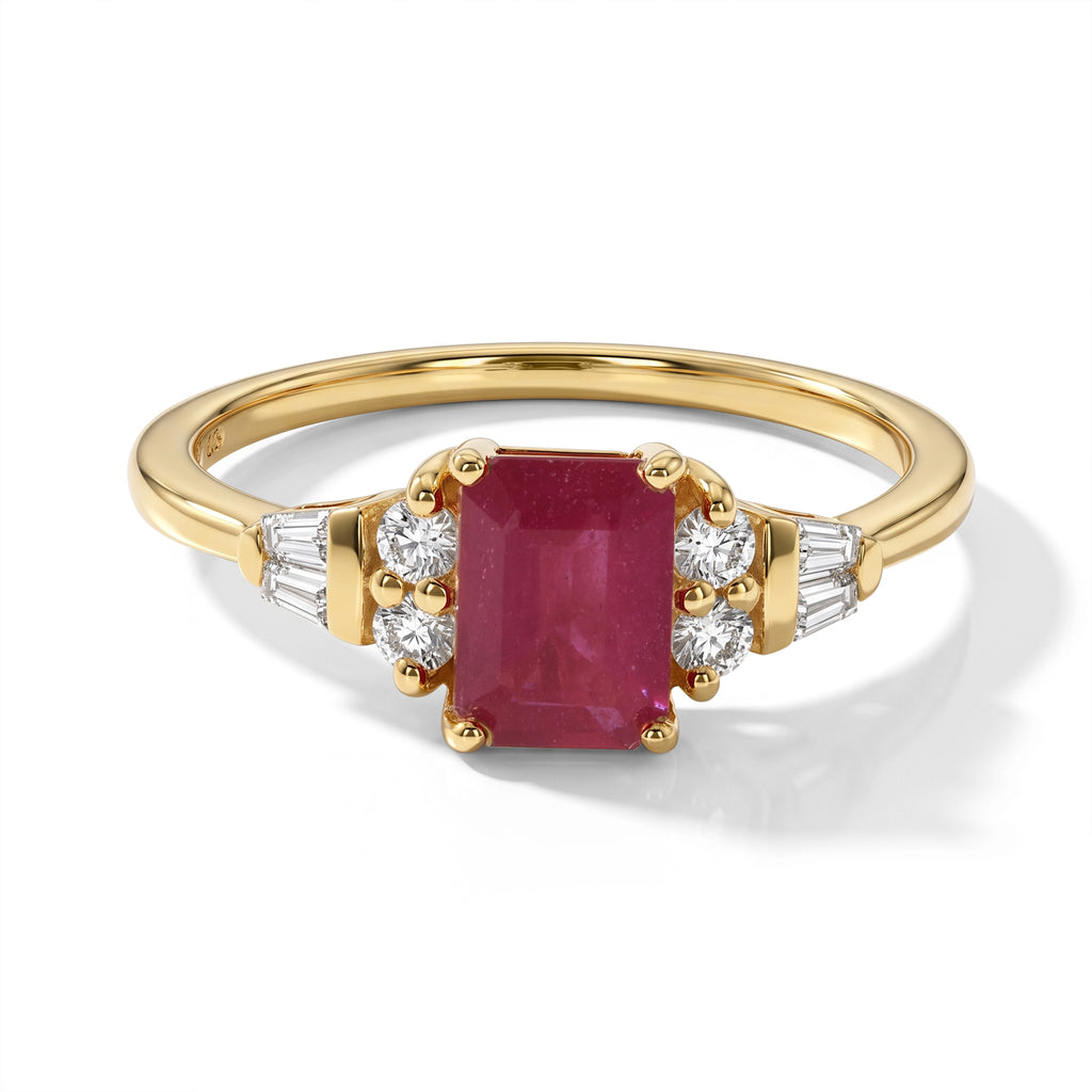 D'Joy - Fissure Filled Ruby & Moissanite Ring in 18K Yellow Gold Plated Sterling Silver 1.70 Ct._8743925