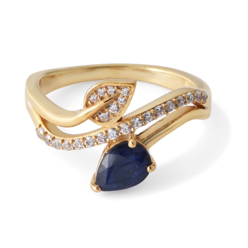 D'Joy Diffused Blue Sapphire, White Zircon Ring in 18K YG PlatingSterling Silver  1.230  Ct._8744028