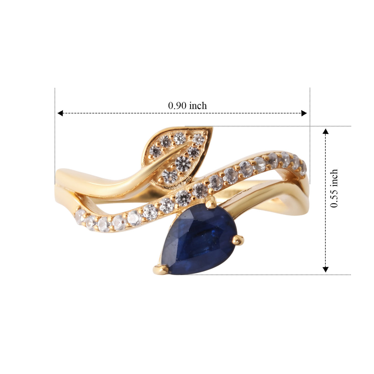 D'Joy - Kwai Blue Sapphire &amp; White Zircon Leaf Bypass Ring in Yellow Gold Plated Sterling Silver 1.23 Ct. V32698940 3