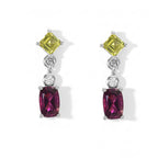 D'Joy - Rhodolite Garnet, Peridot & White Zircon Dangling Earring with Push Back in Platinum Overlay Sterling Silver 2.08 Ct._8744059