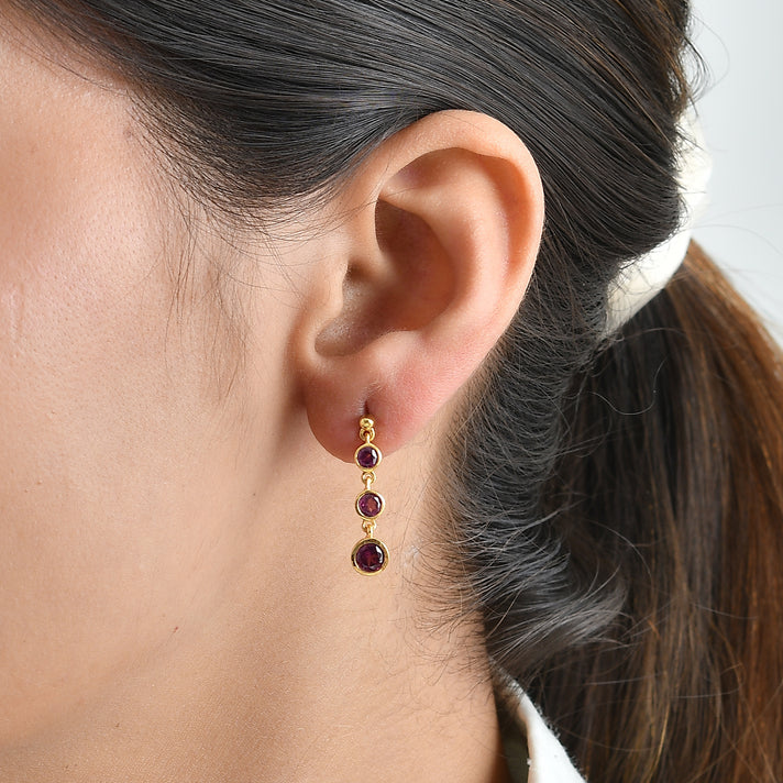 D'Joy - Orissa Natural Rhodolite Garnet Dangling Earring with Push Back in Yellow Gold Plated Sterling Silver 1.90 Ct. 8744099 2