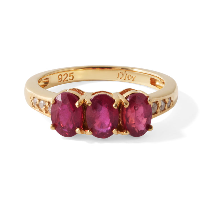 D'Joy - Chanthaburi Ruby &amp; White Zircon Ring in Yellow Gold Plated Sterling Silver 2.08 Ct. 8744105 1
