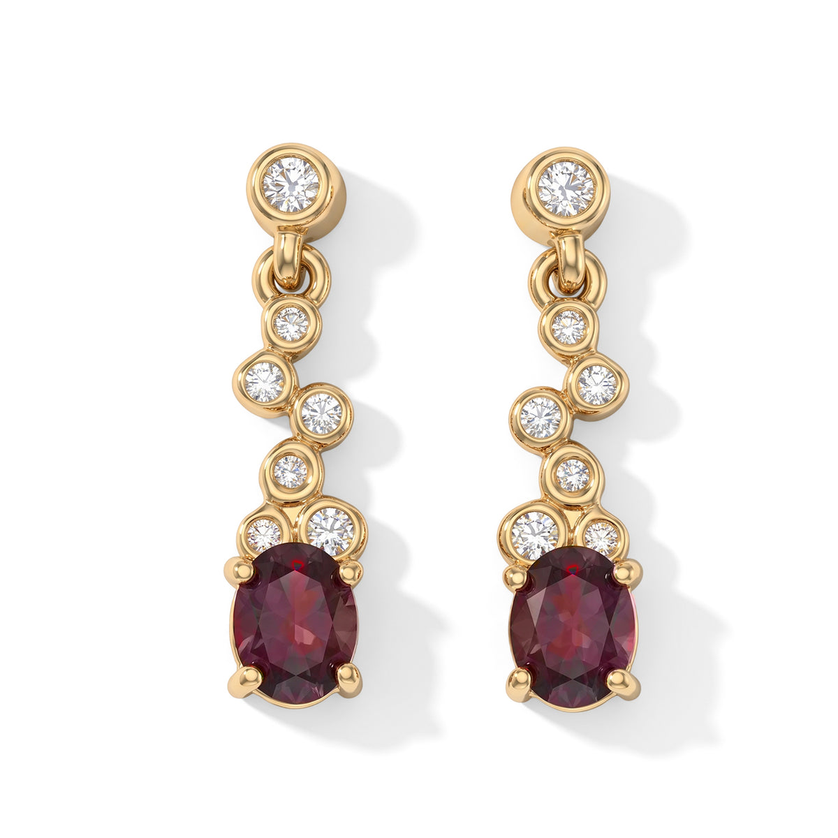 D'Joy - Rhodolite Garnet &amp; White Zircon Dangling Earring with Push Post in Yellow Gold Plated Sterling Silver 1.10 Ct. 8744144 0
