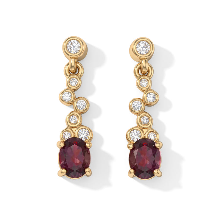 D'Joy - Orissa Natural Rhodolite Garnet &amp; White Zircon Dangling Earring with Push Post in Yellow Gold Plated Sterling Silver 1.10 Ct. 8744144 1