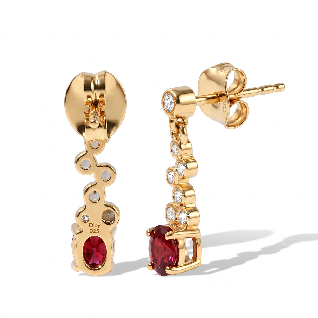 D'Joy - Rhodolite Garnet & White Zircon Dangling Earring with Push Post in Yellow Gold Plated Sterling Silver 1.10 Ct._8744144_3