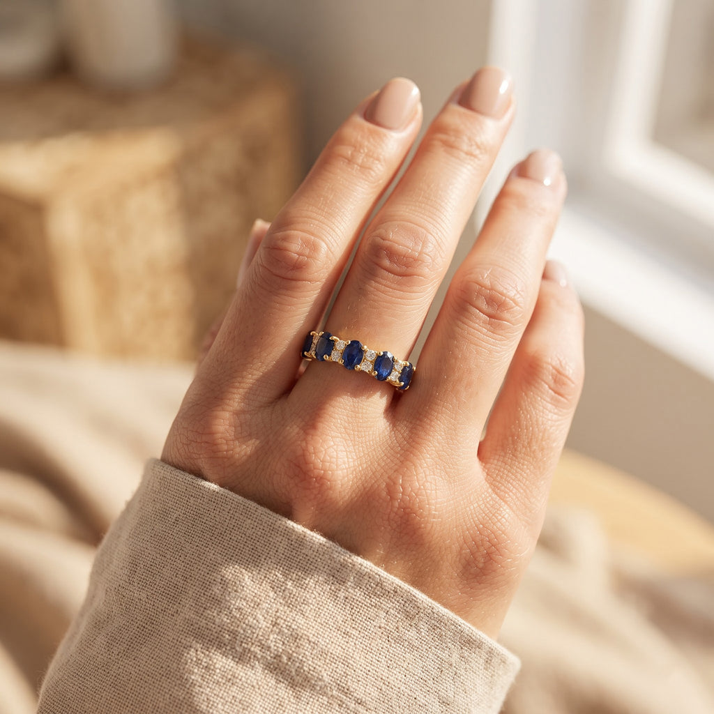 D'Joy Diffused Blue Sapphire, White Zircon Ring in 18K YG PlatingSterling Silver  3.360  Ct._8744151_1
