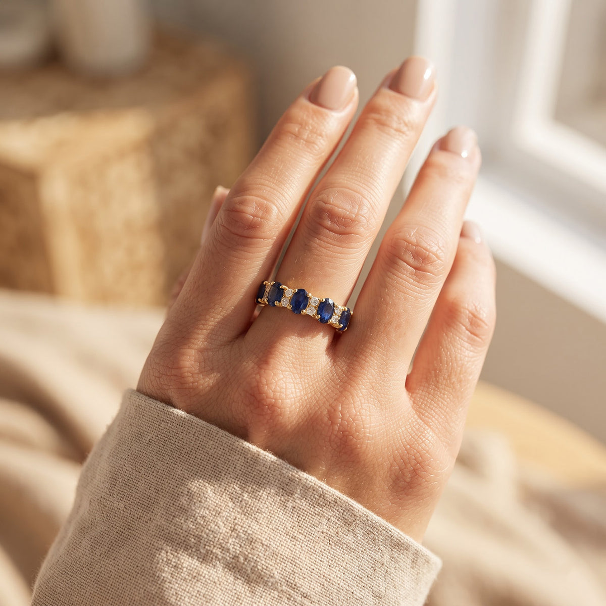 D'Joy - Kwai Blue Sapphire &amp; White Zircon Ring in Yellow Gold Plated Sterling Silver 3.36 Ct. V32698662 1