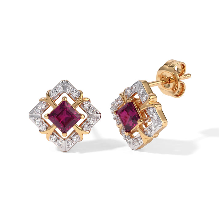 D'Joy - Orissa Natural Rhodolite Garnet &amp; White Zircon Earring with Push Post in Yellow Gold Plated Sterling Silver 1.25 Ct. 8744154 1