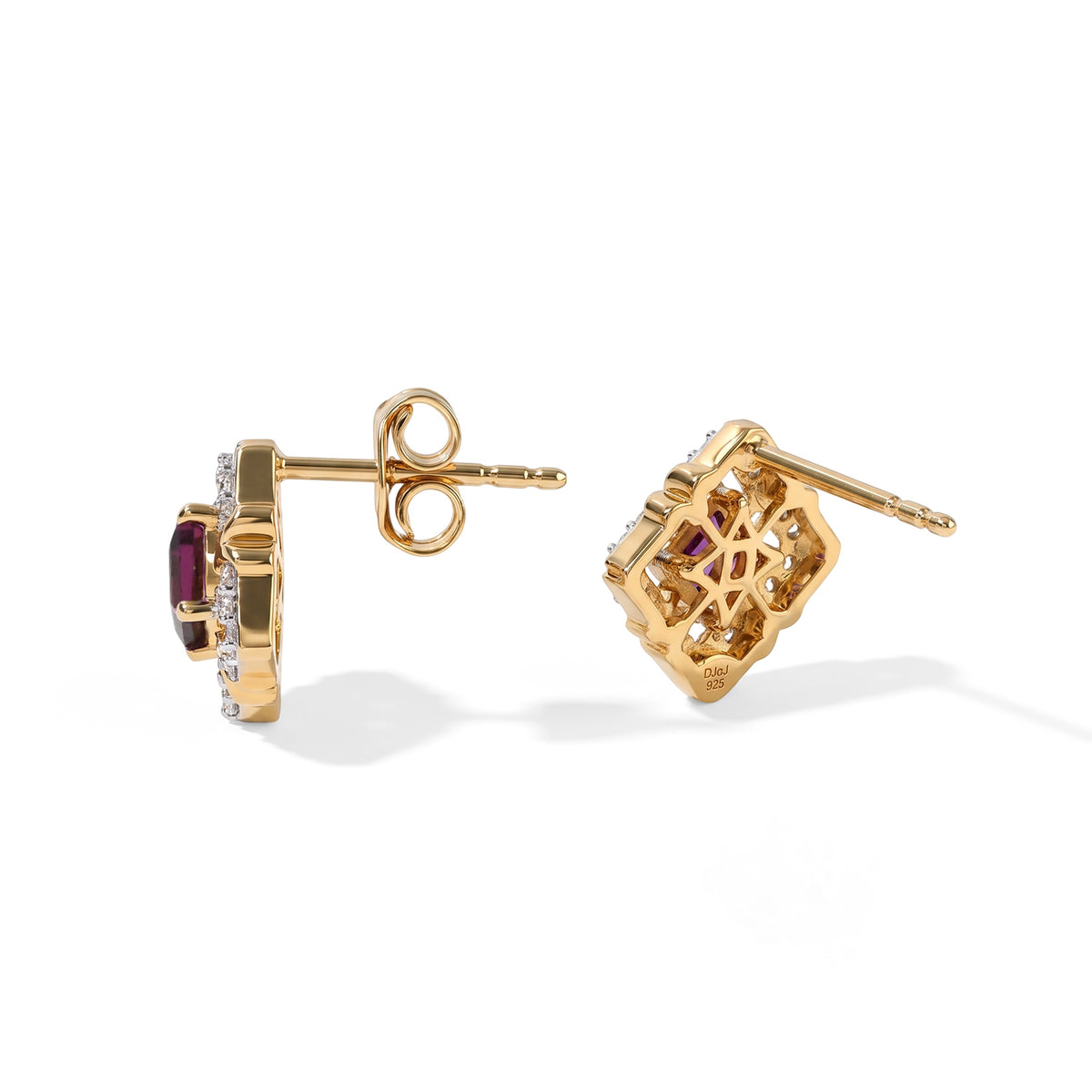 D'Joy - Rhodolite Garnet &amp; White Zircon Earring with Push Post in Yellow Gold Plated Sterling Silver 1.25 Ct. 8744154 3