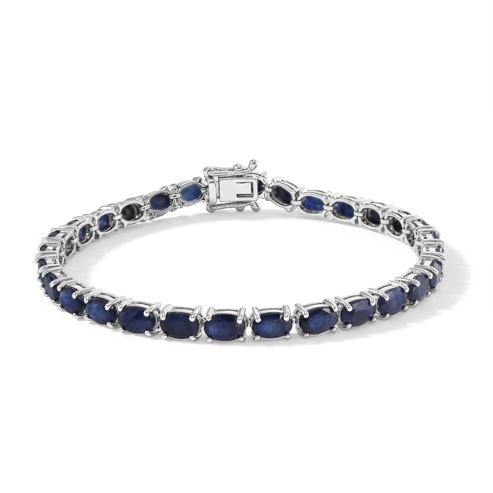 D'Joy - Kwai Blue Sapphire Tennis Bracelet (Size - 7.5) in Rhodium Overlay Sterling Silver 18.56 Ct. 8744155 1