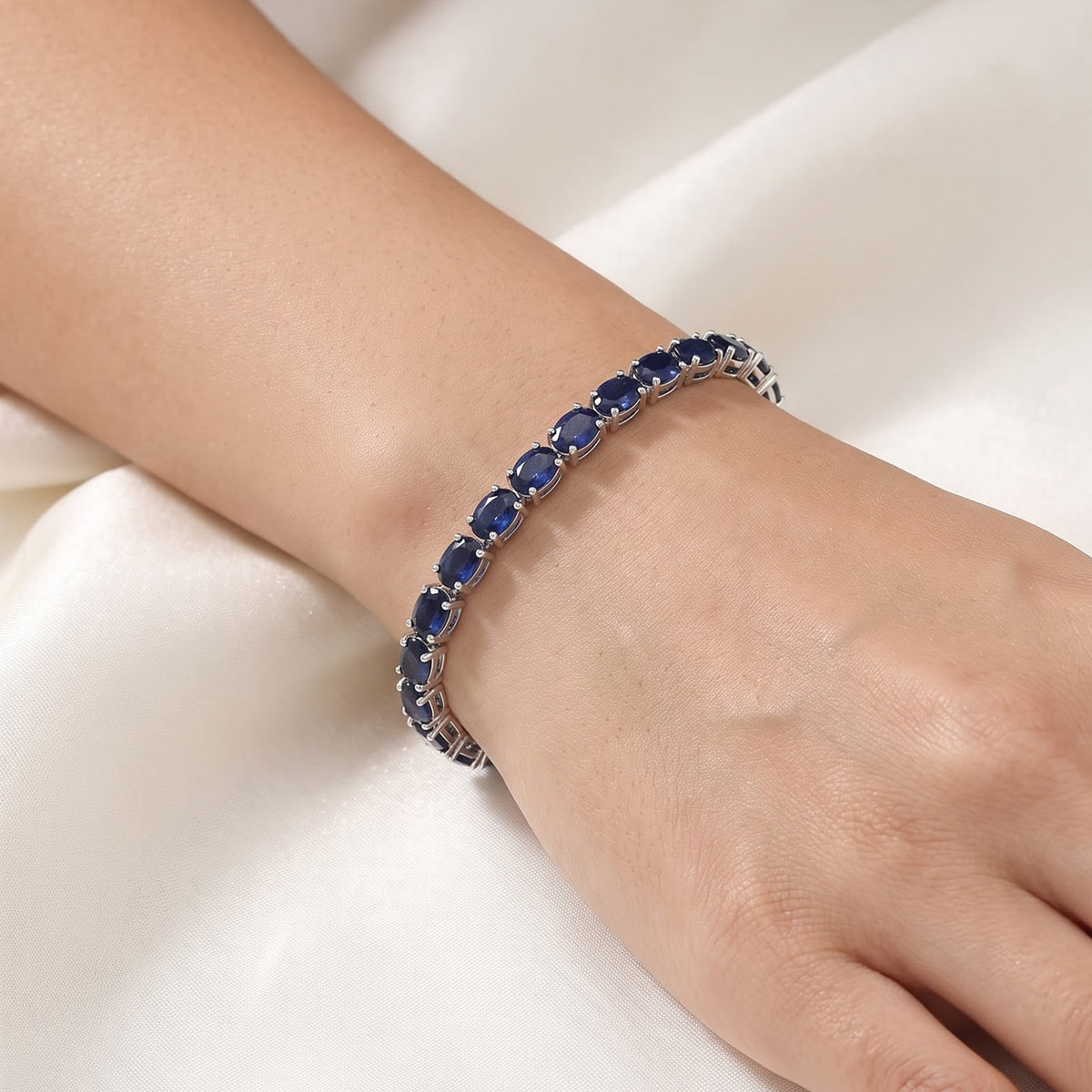 D'Joy - Kwai Blue Sapphire Tennis Bracelet (Size - 7.5) in Rhodium Overlay Sterling Silver 18.56 Ct. 8744155 1