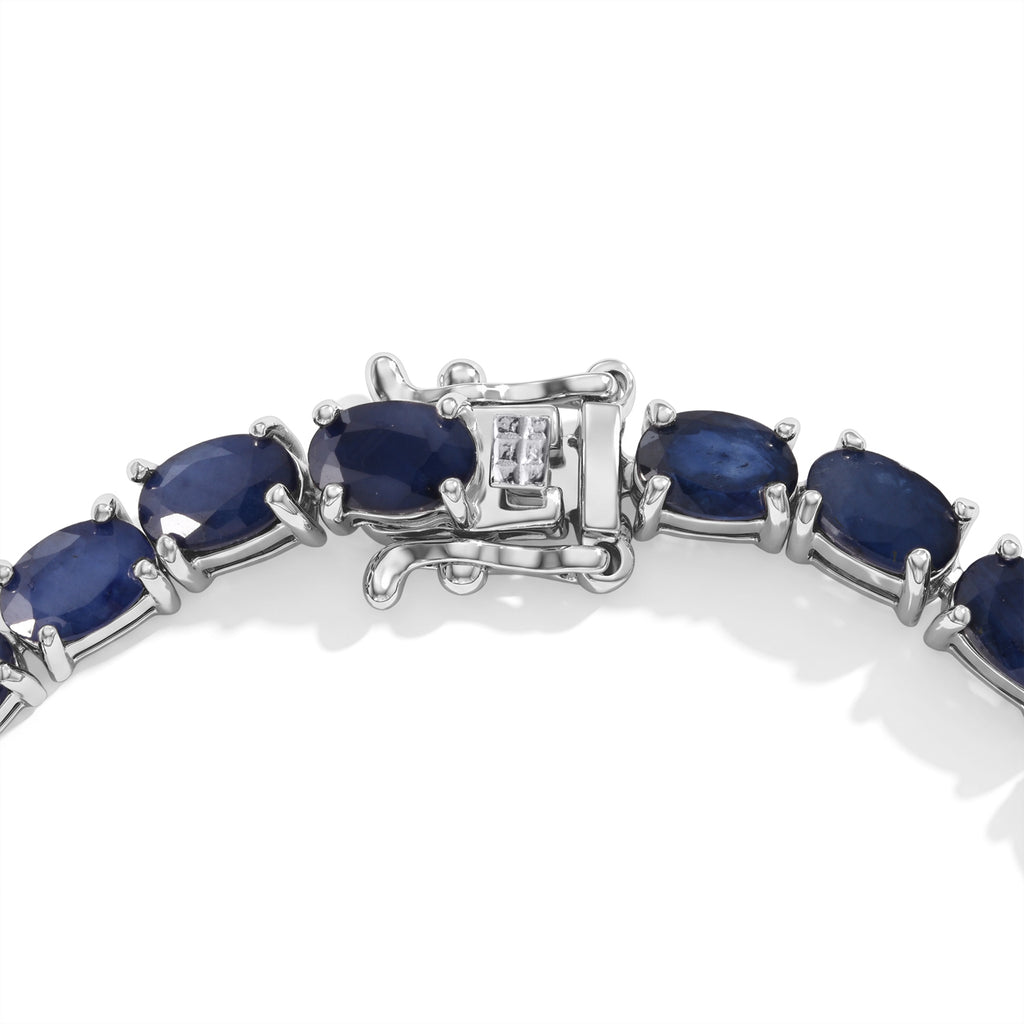 D'Joy - Diffused Blue Sapphire Tennis Bracelet (Size - 7.25) in Rhodium Overlay Sterling Silver 18.56 Ct._8744155_2