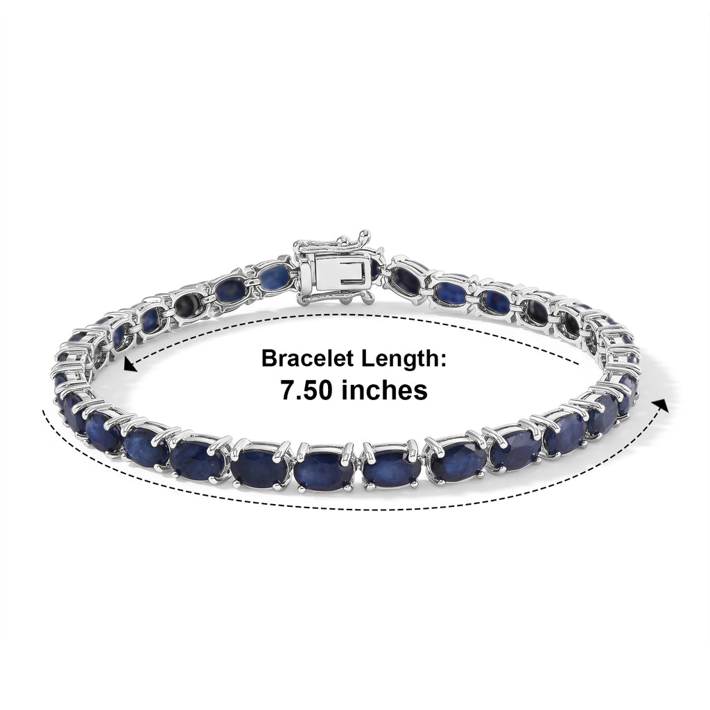 D'Joy - Diffused Blue Sapphire Tennis Bracelet (Size - 7.25) in Rhodium Overlay Sterling Silver 18.56 Ct._8744155_3