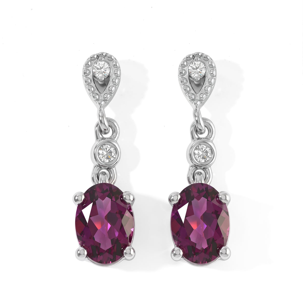 D'Joy - Rhodolite Garnet &amp; White Zircon Dangling Earring with Push Back in Platinum Overlay Sterling Silver 2.11 Ct. 8744156 0