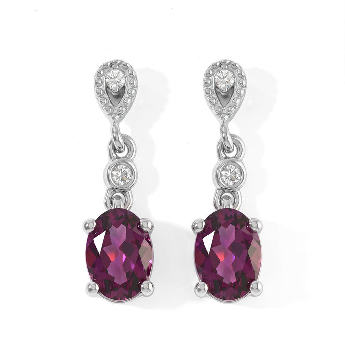 D'Joy - Orissa Natural Rhodolite Garnet &amp; White Zircon Dangling Earring with Push Back in Platinum Overlay Sterling Silver 2.11 Ct. 8744156 1