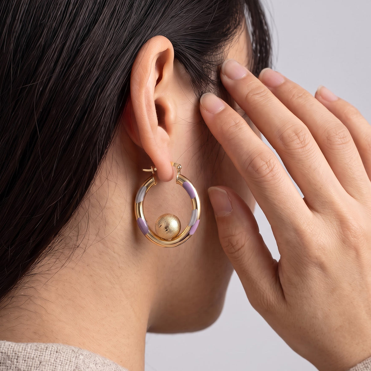 Oval Hoop Earring in Tri Colour Enameling with Clasp 8744223 1